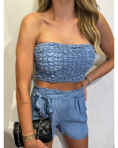 Top Bandeau Denim Stof Wafelstof