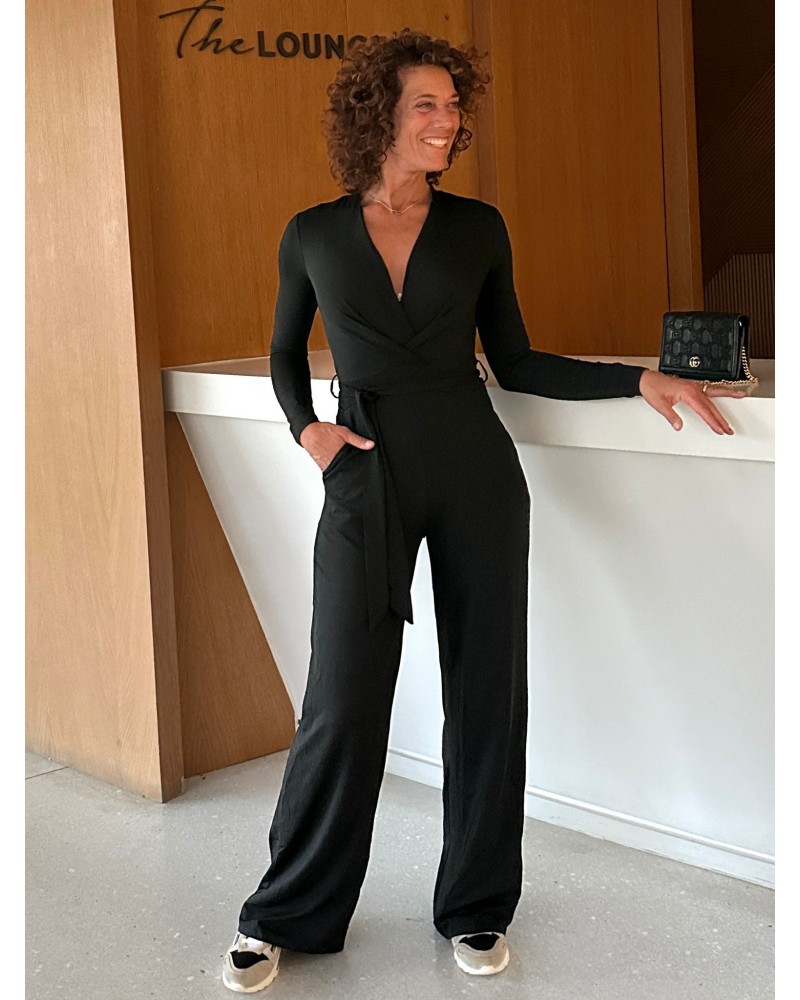 Jumpsuit Basic Travelstof Zwart