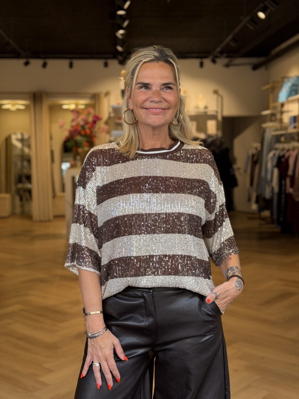 Top Pailletten Bruin Creme