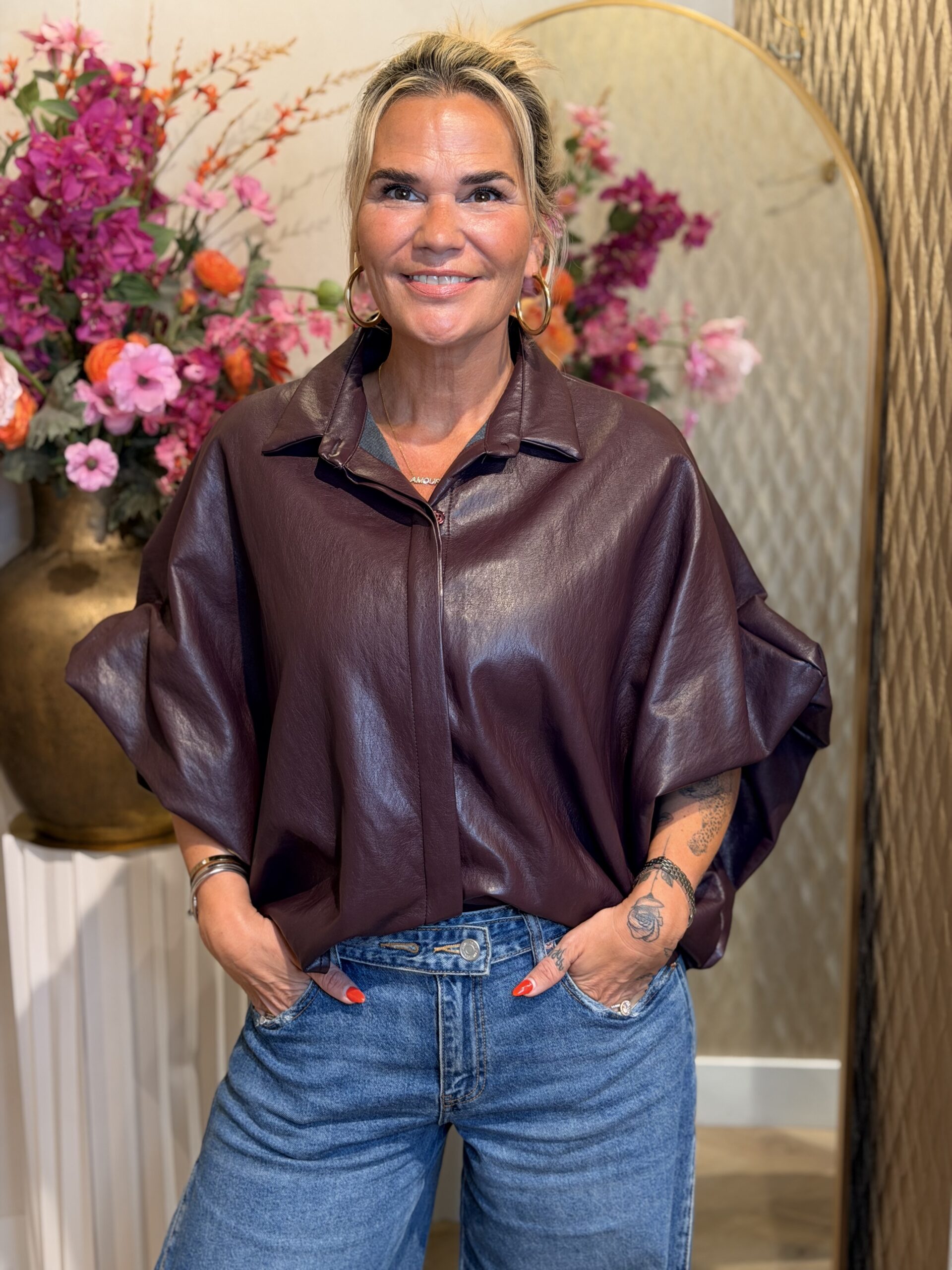 Blouse Leatherlook Aubergine