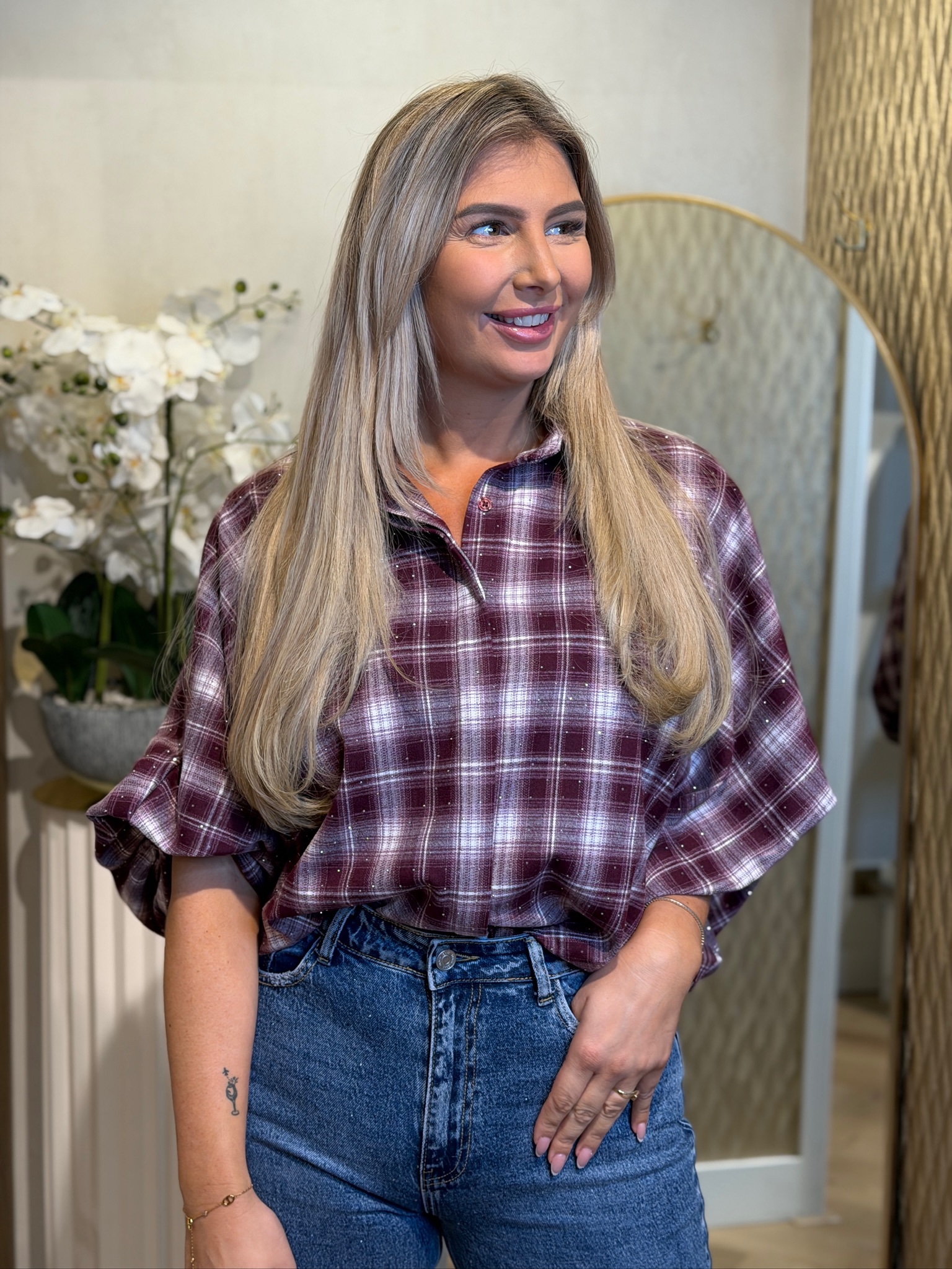 Blouse Ruit Bordeaux - Afbeelding 3