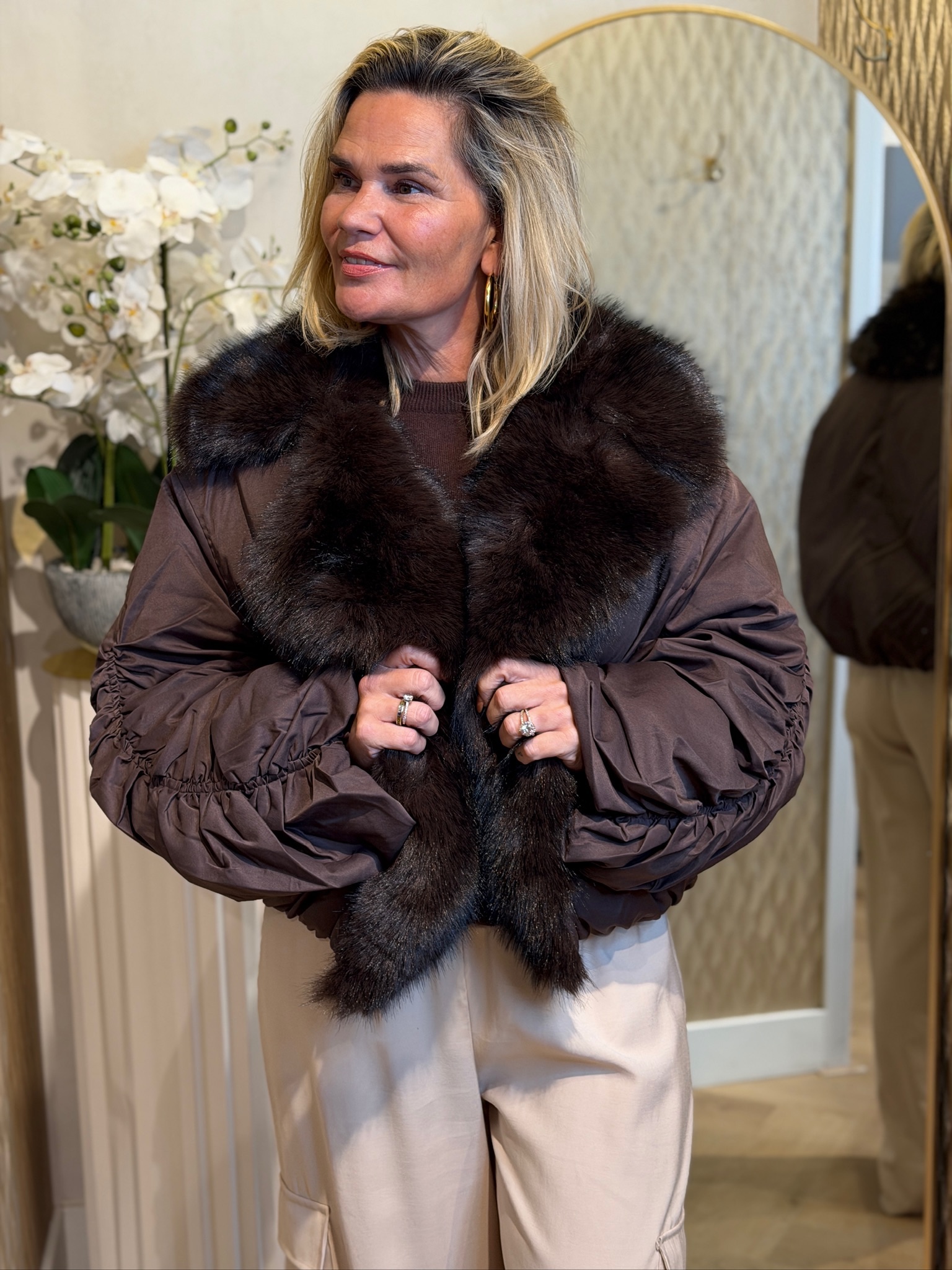 Jacket Bomber Faux Fur - Bruin