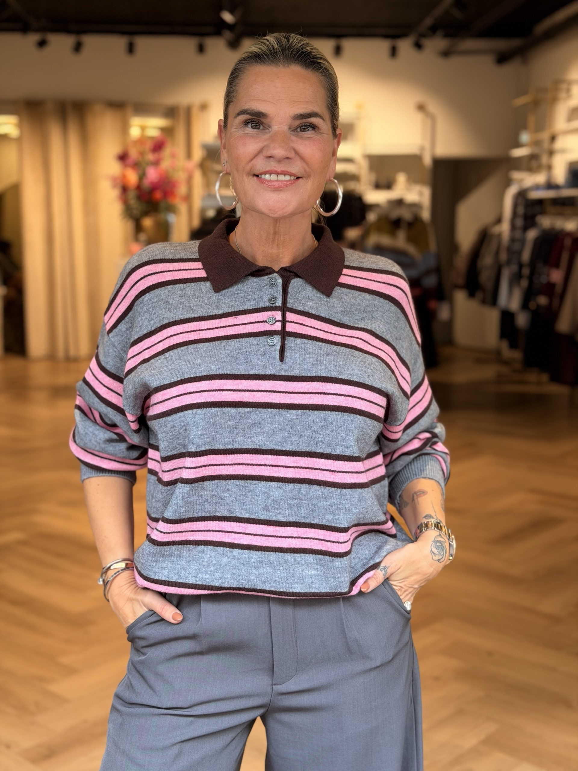Sweater Streep Ambika Roze Grijs - Afbeelding 3
