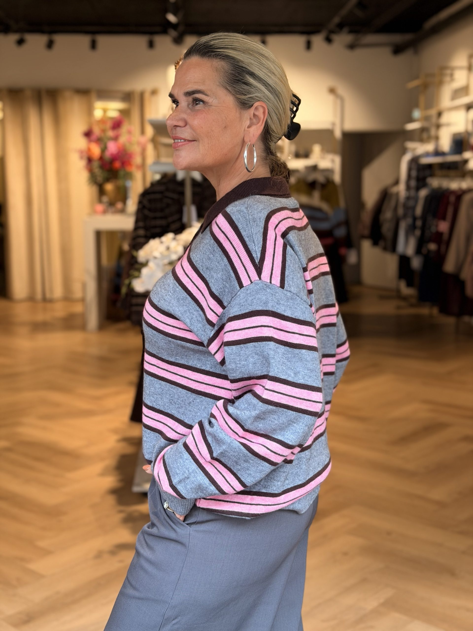 Sweater Streep Ambika Roze Grijs - Afbeelding 4