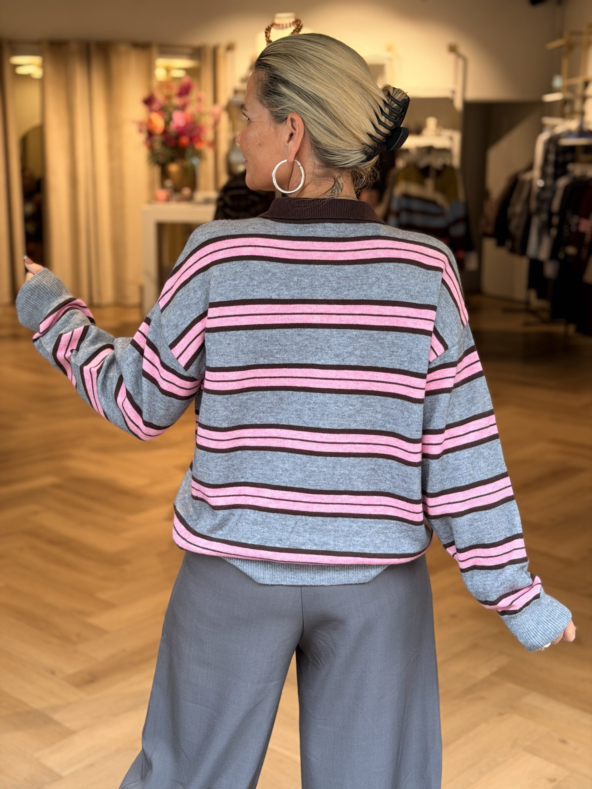 Sweater Streep Ambika Roze Grijs - Afbeelding 5