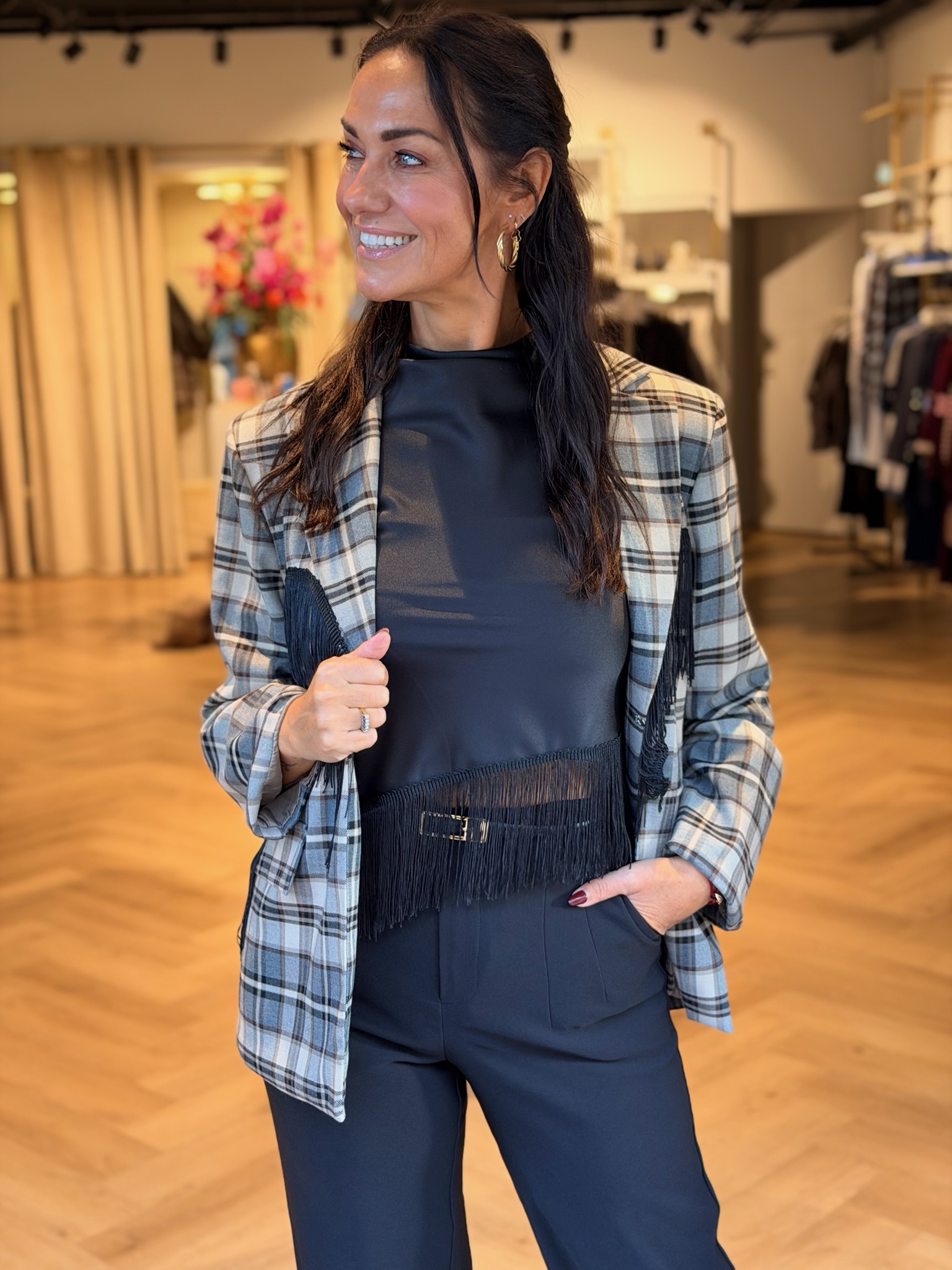 Blazer Riva Ruit Franje Grijs - Afbeelding 2