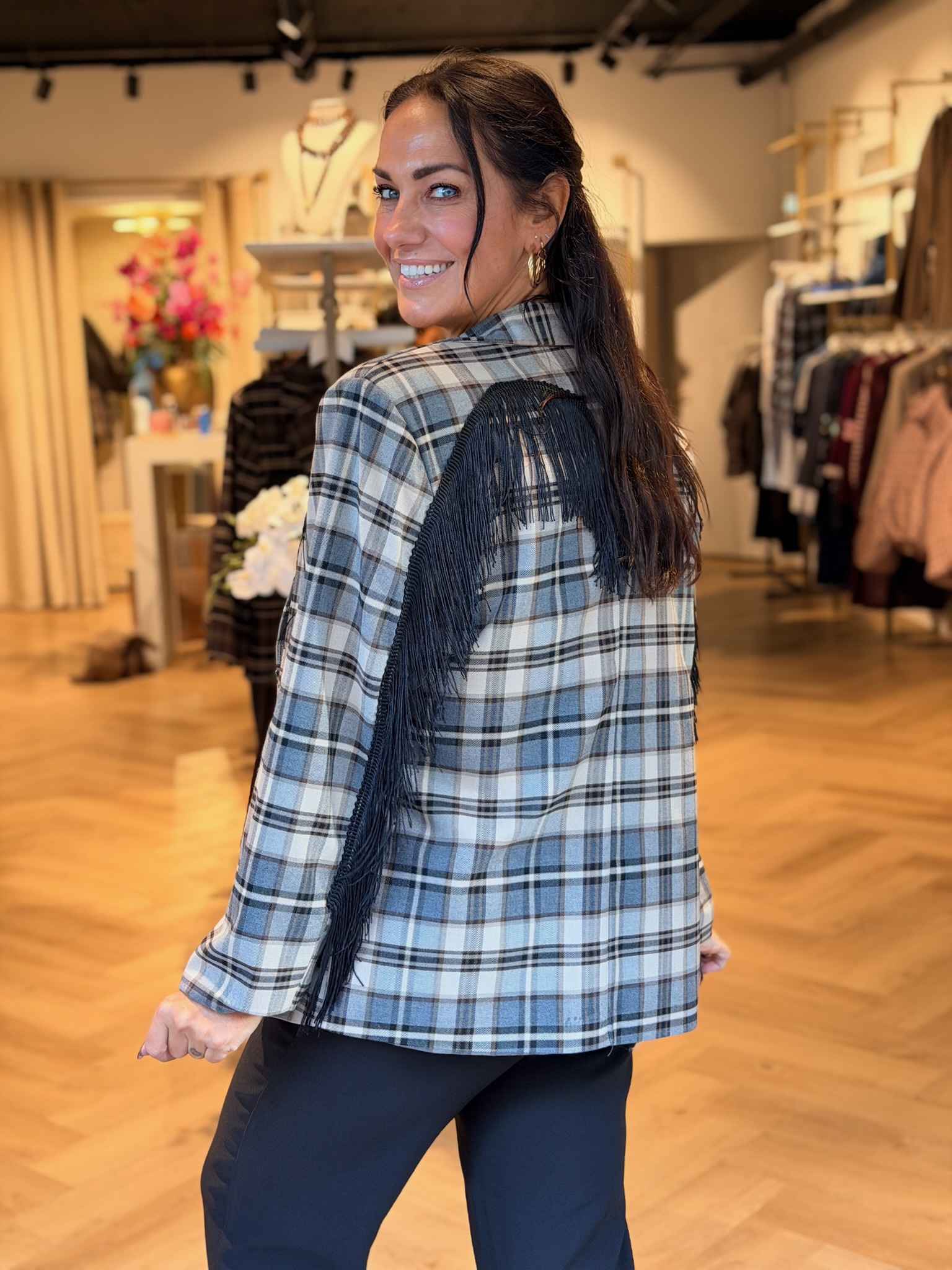 Blazer Riva Ruit Franje Grijs