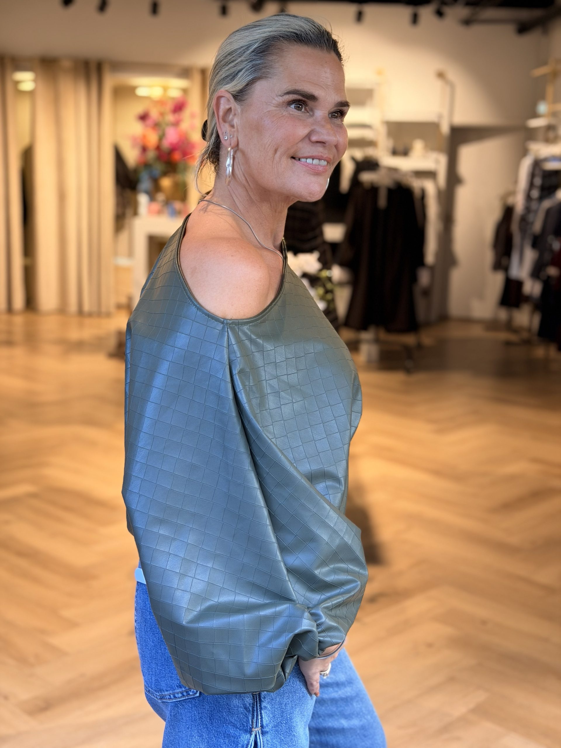 Top Leatherlook Gevlochten Groen - Afbeelding 2