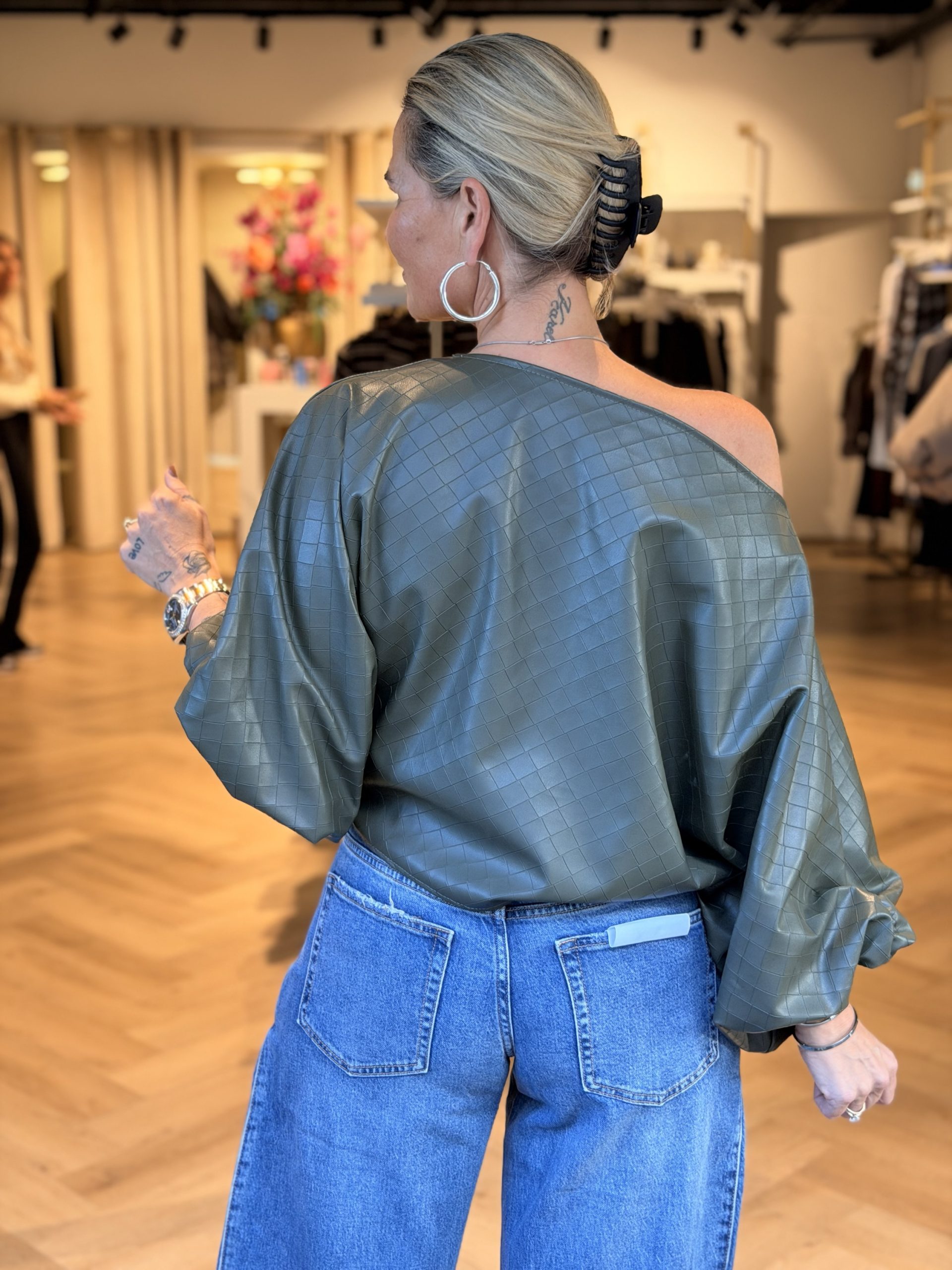 Top Leatherlook Gevlochten Groen - Afbeelding 3